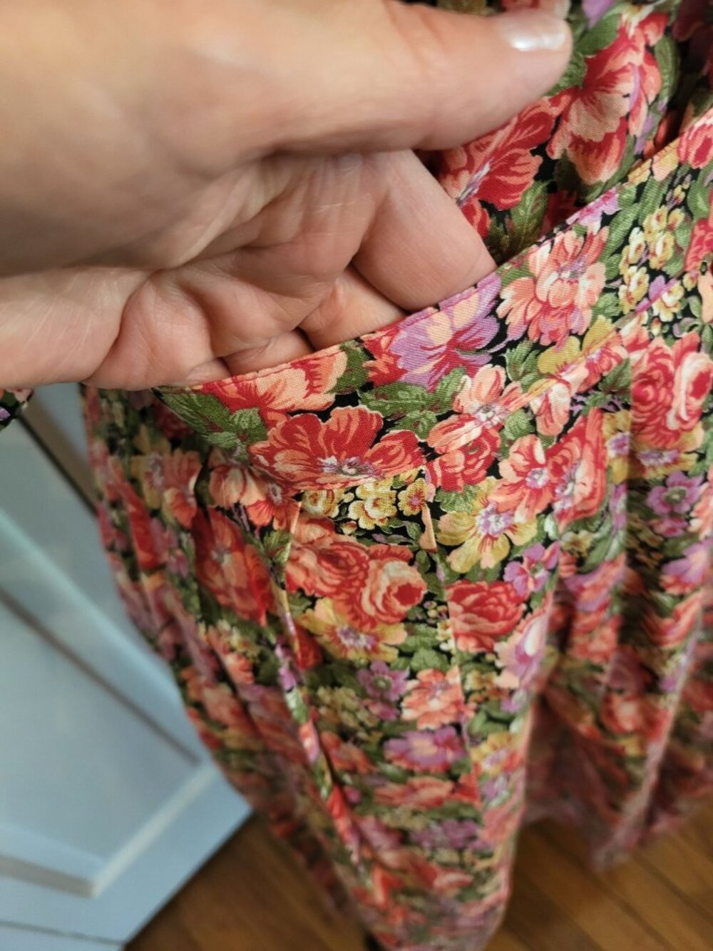 Vintage 80s Herman Geist Pink Rose Floral Cotton Skirt Blouse 10 Cottage Preppy - Picture 7 of 12